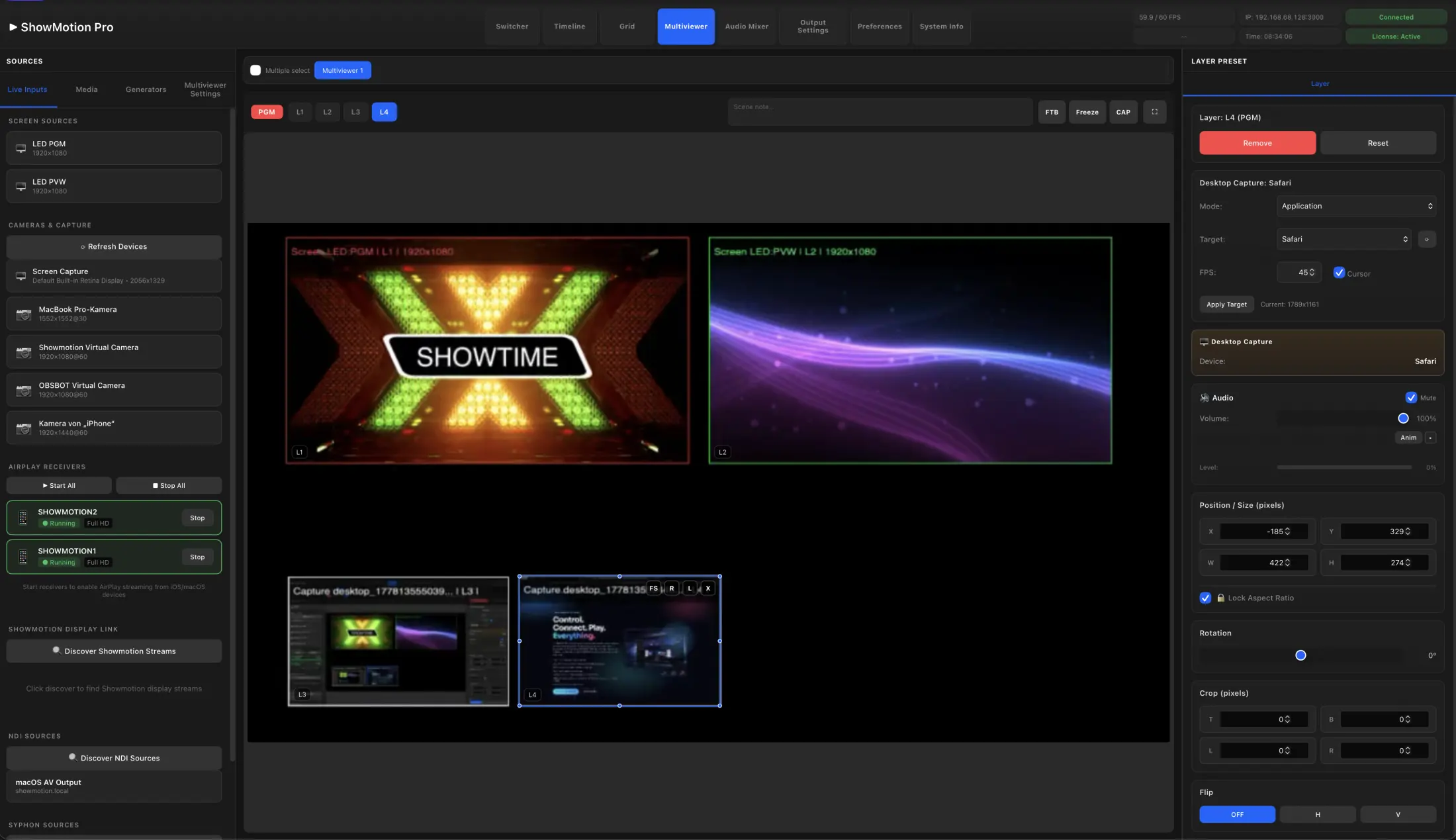 ShowMotion multiviewer with multiple live sources
