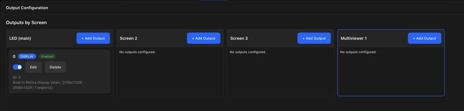 ShowMotion output configuration by screen